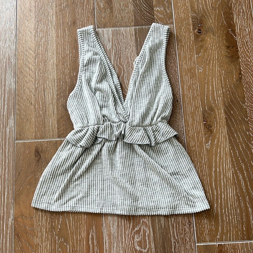 Caution to the Wind Striped Deep V Peplum Top in Size Small